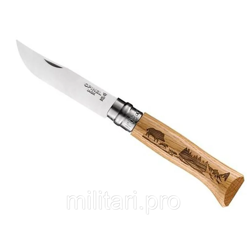 Складний ніж Opinel Inox Animalia Oak Boar No.08 Art.002331.  Кабан в гірських лісах. Оригінал. Франція.