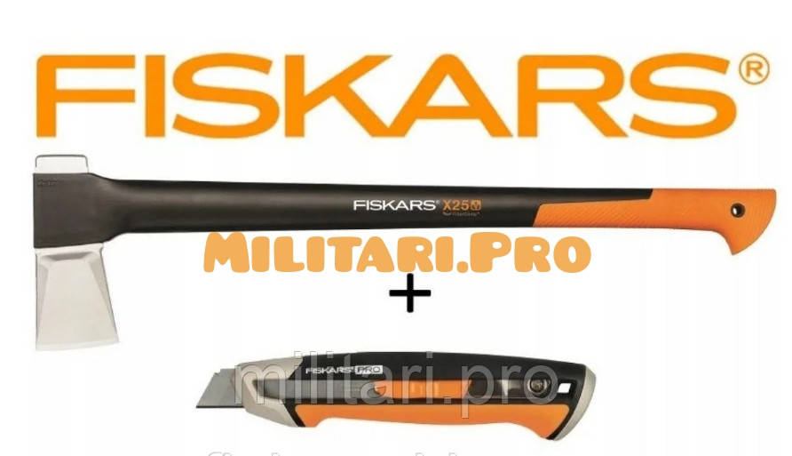 Топор-колун Fiskars X25XL (122483) + нож строительный CarbonMax (1027227). Art.No1057915 Оригинал. Набор.