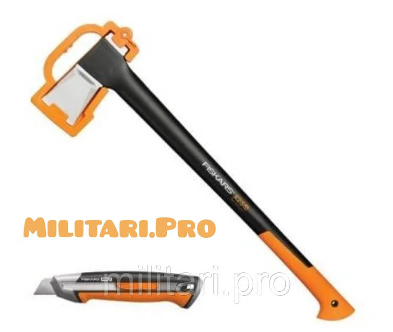Топор-колун Fiskars X25XL (122483) + нож строительный CarbonMax (1027227). Art.No1057915 Оригинал. Набор.