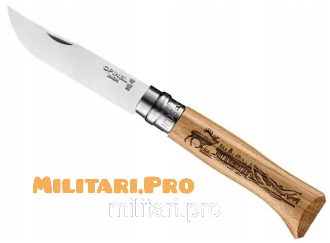 Складной нож Opinel Inox Animal Deer №8. Art. 002332. Олень в горных лесах. Подлинник. Франция.