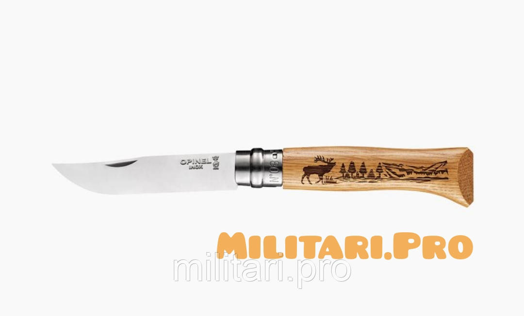 Складной нож Opinel Inox Animal Deer №8. Art. 002332. Олень в горных лесах. Подлинник. Франция.