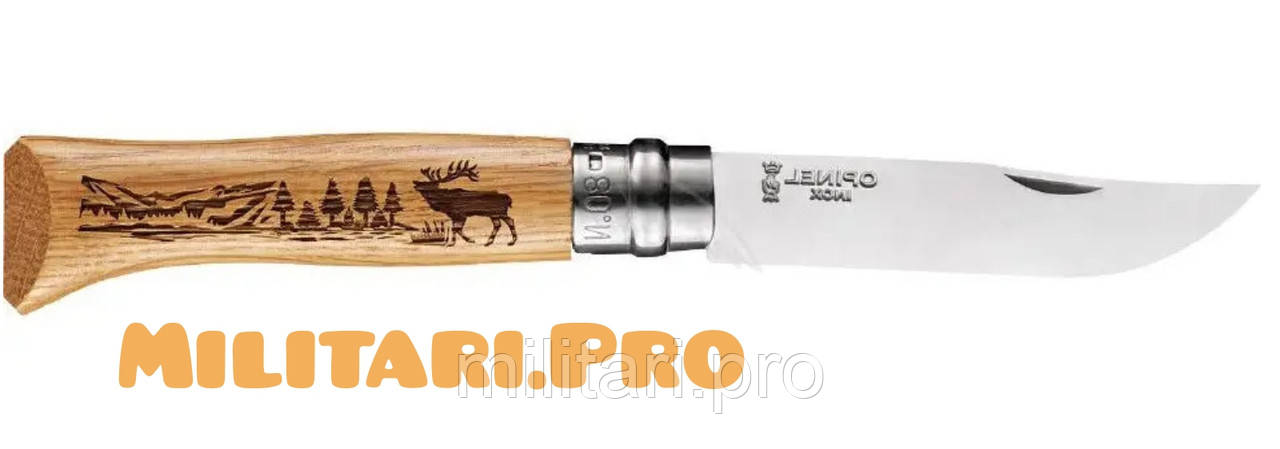 Складной нож Opinel Inox Animal Deer №8. Art. 002332. Олень в горных лесах. Подлинник. Франция.