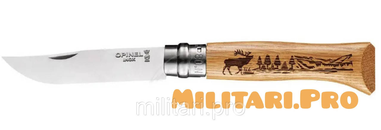 Складной нож Opinel Inox Animal Deer №8. Art. 002332. Олень в горных лесах. Подлинник. Франция.