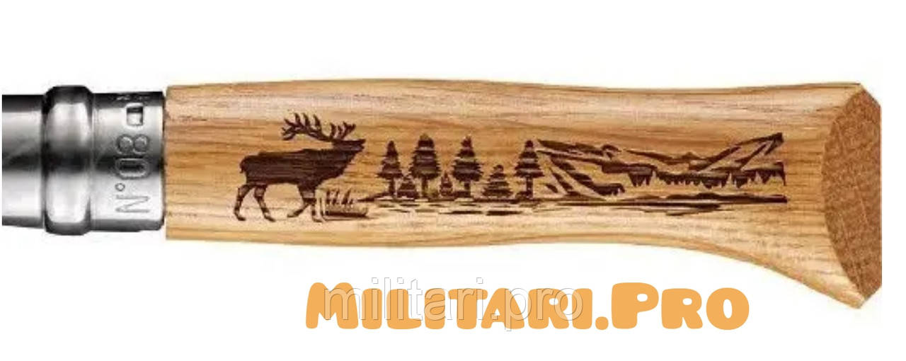 Складной нож Opinel Inox Animal Deer №8. Art. 002332. Олень в горных лесах. Подлинник. Франция.