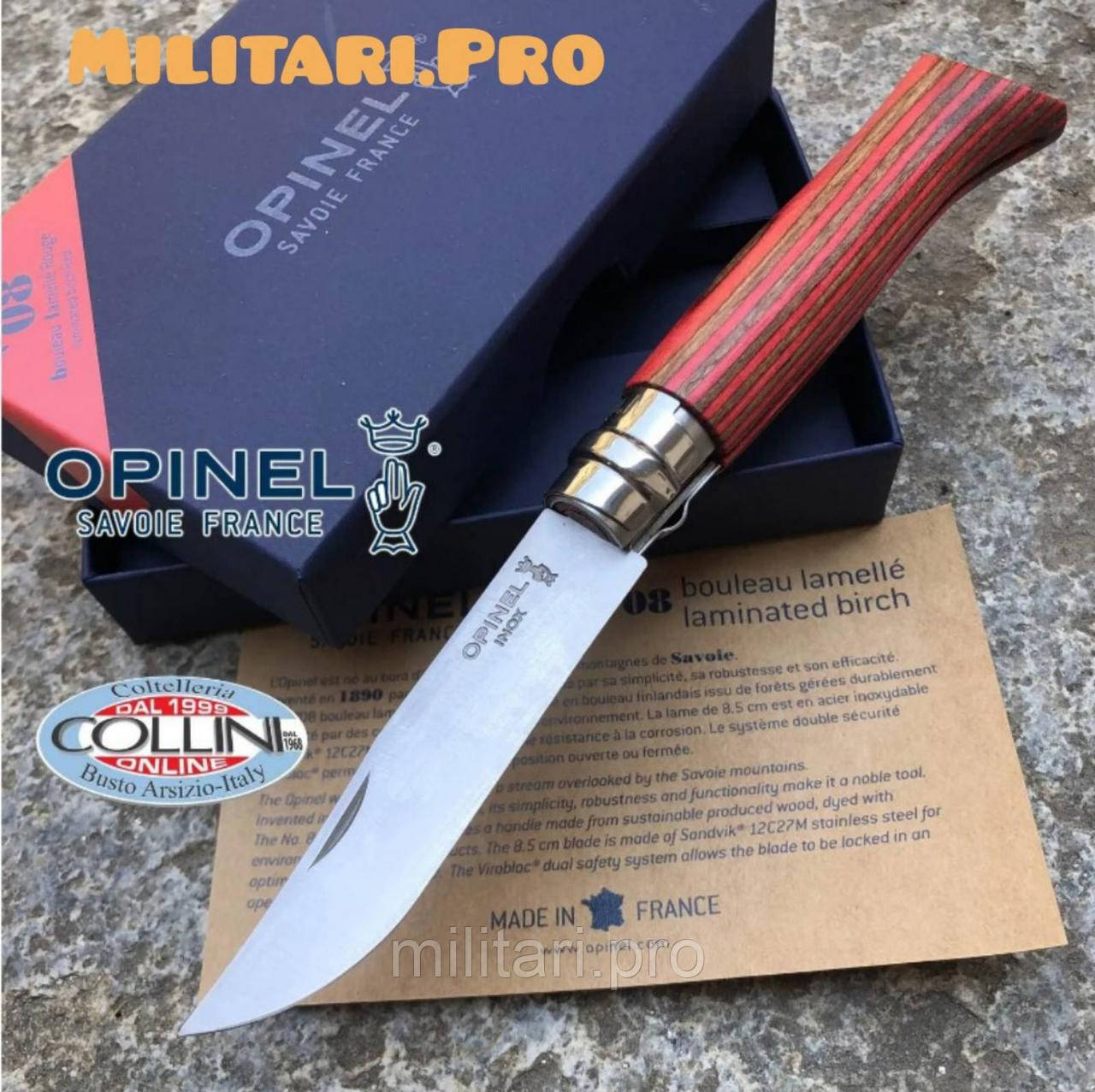 Нож складной Opinel Inox №08 Laminated Red. Art. 002390. Нерж. сталь. Подлинник. Франция.