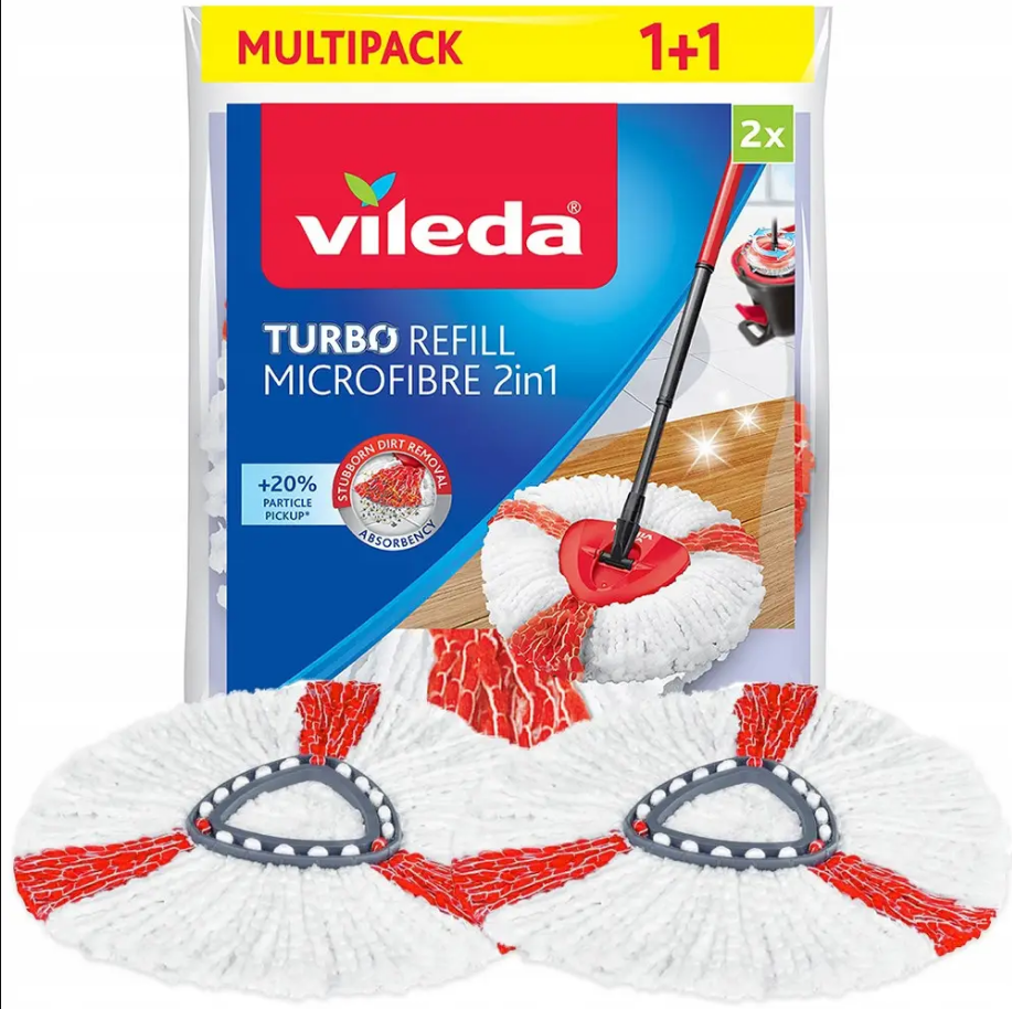 Змінні насадки 2 штуки для набору для прибирання Vileda TURBO 2in1 Microfibre (163422).