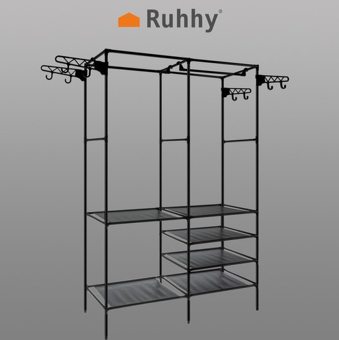 Вішалка для одягу подвійна з 6 полицями та 8 гачками Ruhhy (22671)