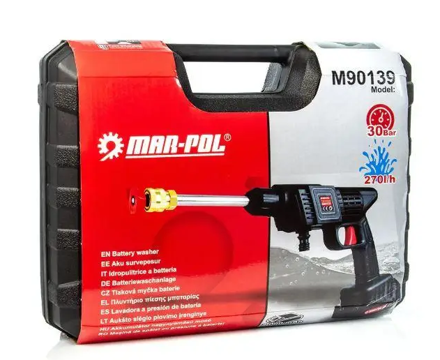 Акумуляторна мийка високого тиску Mar-Pol M90139. 30 Бар. 21 V.