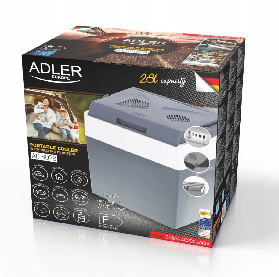 Туристичний автохолодильник кемпінговий Adler AD 8078 — 30 літрів, 12/230В, охолодження та підігрів.