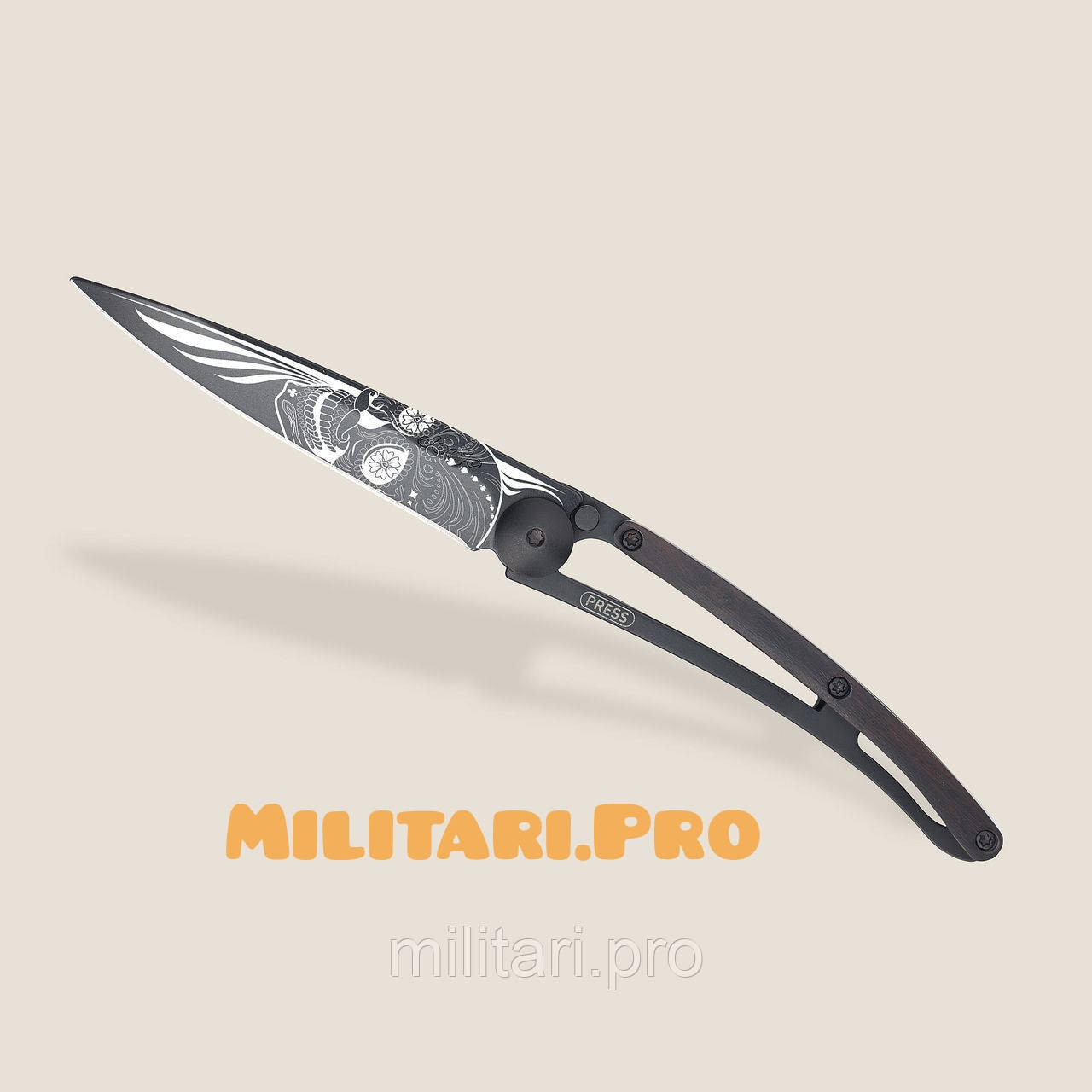 Ніж складний Deejo Black. Ebony wood, Lanino skull. 1GB106. 37g. Франція. Оригінал.