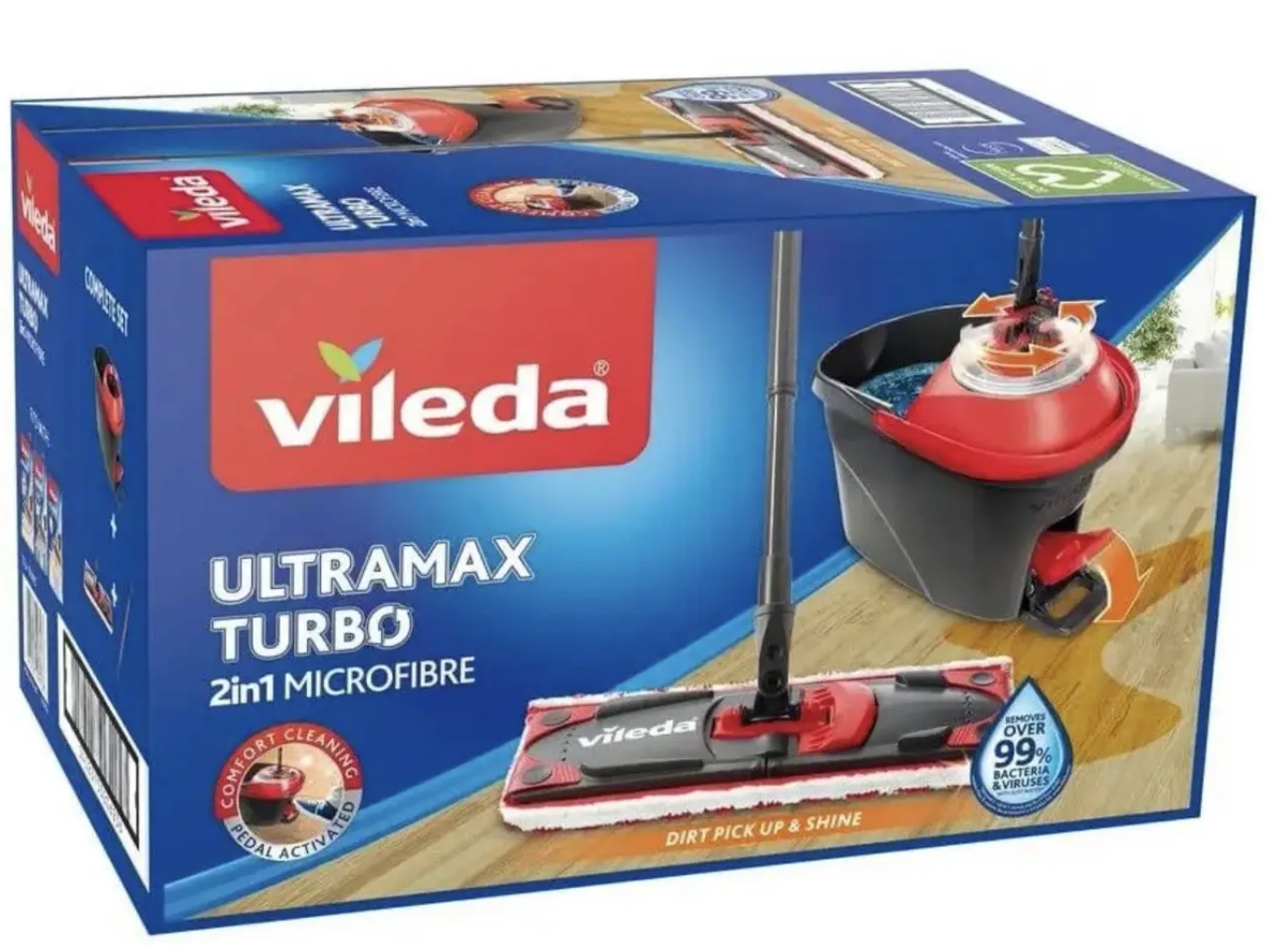 Набір для прибирання Vileda Ultramax Turbo (швабра та відро з віджимом) Art. 163425. Чехія.