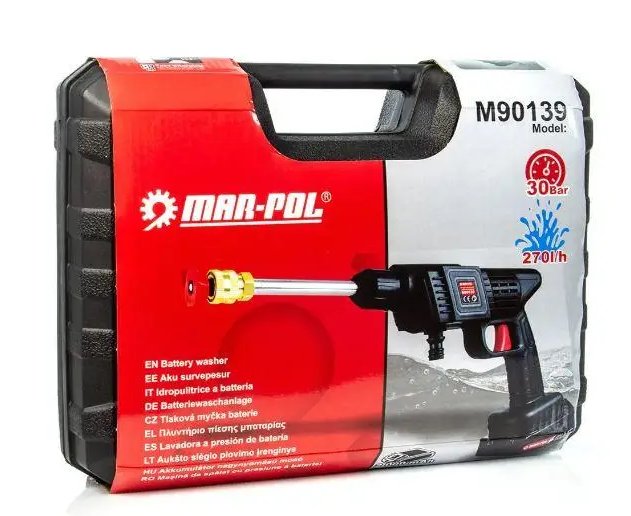 Аккумуляторная мойка высокого давления Mar-Pol M90139. 30 Бар. 21 V.